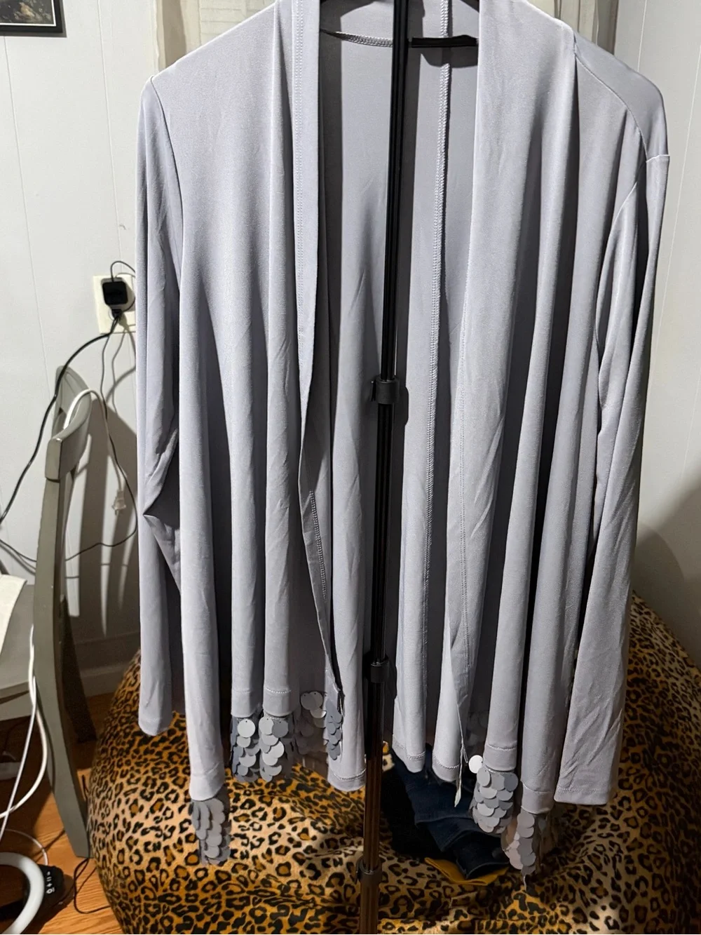 Susan Graver Occasions Liquid Knit Cardigan with Paillette Trim M/L a618798